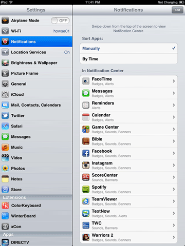 iPad Settings, Notifications